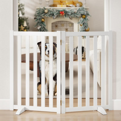 36" Height Extra Tall Freestanding Pet Gate, Solid Wood Folding Safety Fence Wooden Dog Gate with 2 PCs Support Feet Ideal for Stairs, Doorways, Halls, Kitchens, Heavy Duty Gates, 3 Panels, Oak