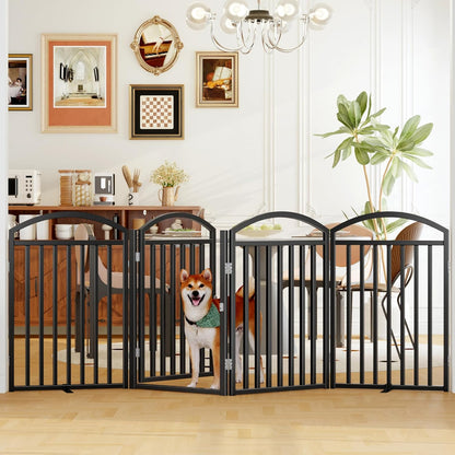 Folding No-Assembly Freestanding Dog Gate with Door,32" Heights Foldable Pet Fence,144" Extra Wide Accordion Puppy Folding Playpen for Doorways,House,Stairs (6 Panels,White)