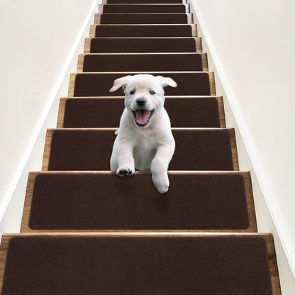 RIOLAND Non-Slip Stair Treads Carpet Indoor 14 Pack Stair Rugs for Wooden Steps Anti Moving Stair Runners Safety for Dogs Elders and Kids, 8” x 30”, Coffee Brown