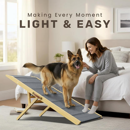 Adjustable Dog Ramp - 50" L x 18.5" W Ramp for Large Dogs to Get on Bed with 6 Incline Levels & Non-Slip Traction Carpet - Also Ideal for Medium & Large Breeds (Natural)