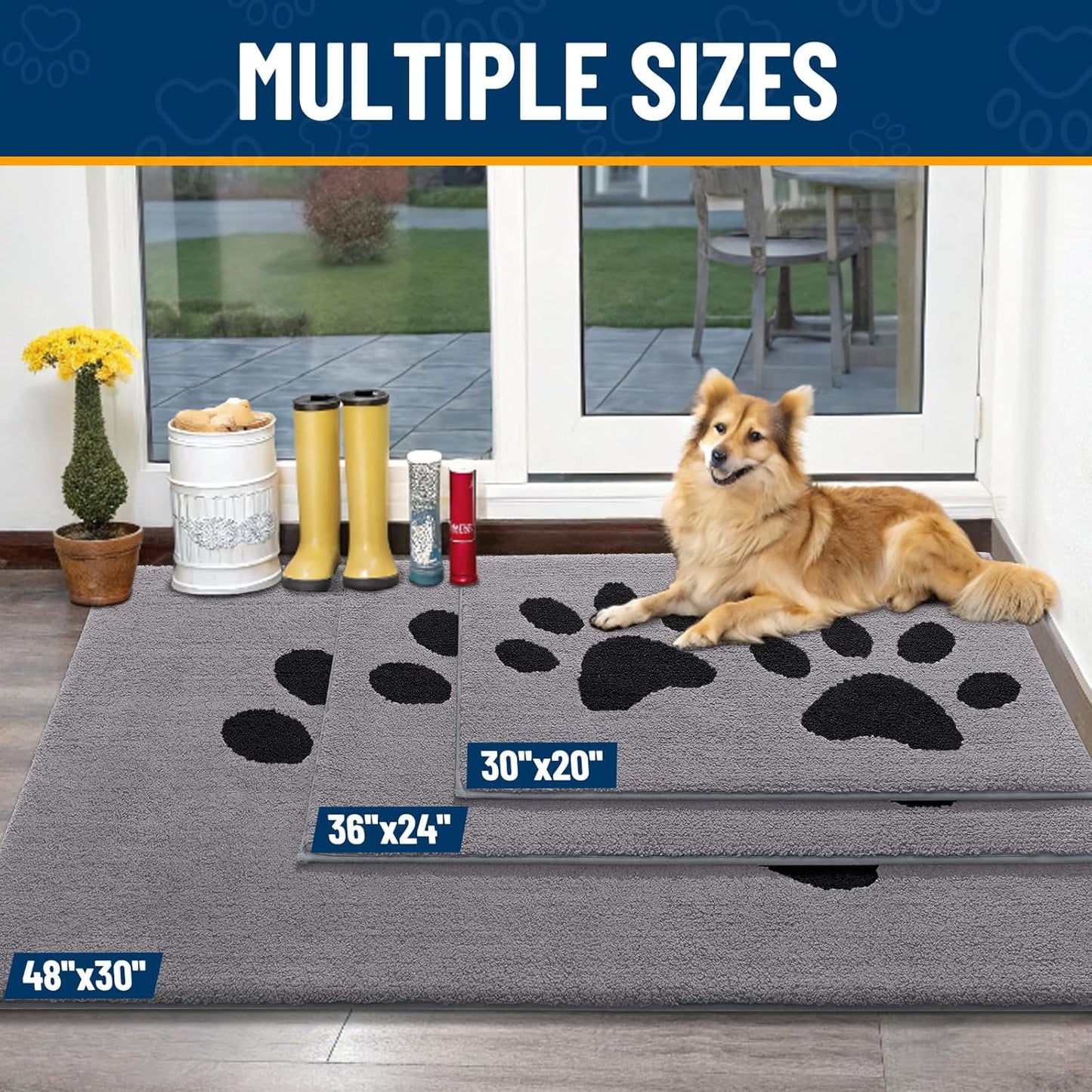Smiry Dog Door Mat for Muddy Paws, Absorbs Moisture and Dirt, Low-Profile Entryway Mat with Non-Slip Backing, Entry Indoor Outdoor Doormat for Inside Floor (30x20 Inches, Grey, Striped)