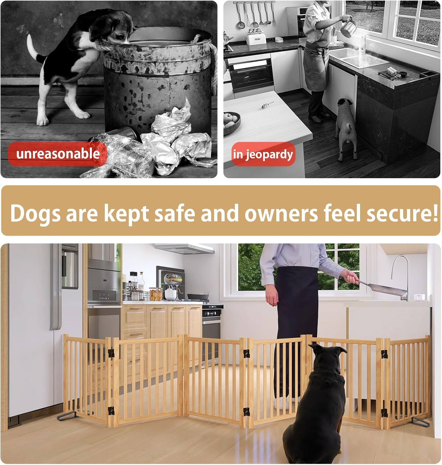 Wooden Freestanding Dog Gates,23" H Foldable Wood Pet Gate Indoor, No-Painted Puppy Gate for Doorways, Stairs, 23" Height-2 Panels