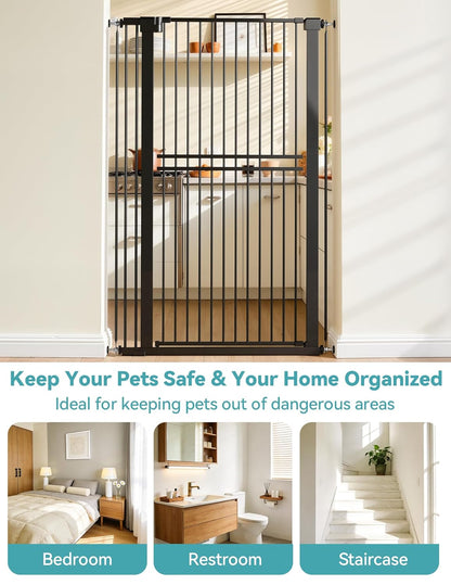 No Pawblems 55" Extra Tall Pet Gate for Cat/Dog, 29-40" Wide Auto Close Tall Dog Gate for Doorways/Hallways, 1.37" Ultra Narrow Spacing, NO Drilling Pressure Mounted, Black