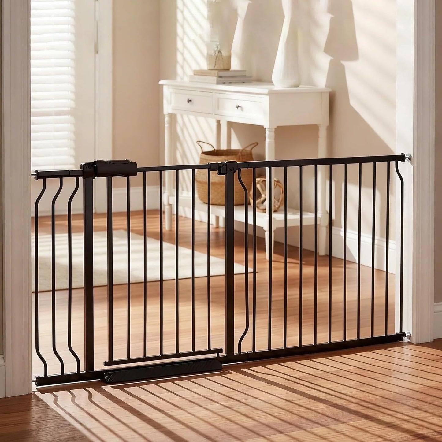 24-29 Inch Narrow Baby Gate, Pressure Mounted No Drilling Dog Gate for Stairs & Doorways, White Metal Safety Gate Indoor for Kids and Pets