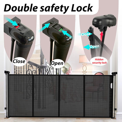 240" Retractable Baby Gates Extra Wide for Large Opening, 41" Extra Tall Retractable Dog Gate Pet Gates, Long Child Safety Mesh Gate with Fiberglass Rods for Stairs, Doorways, Hallways, Indoor/Outdoor