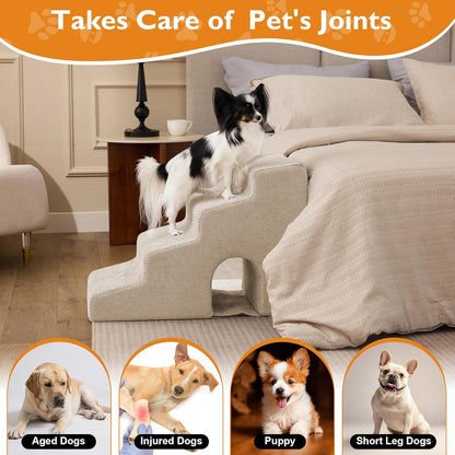 Dog Stairs for Bed 23’’ H, 5-Step Dog Steps for High Bed, Foldable Pet Stairs for Small Dogs and Cats to Get on Beds, Couch, Non-Slip Balanced Pet Steps and Ramp with Waterproof Cover, Grey