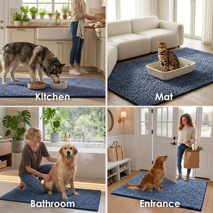 EHEYCIGA Super Absorbent Dog Door Mat for Muddy Paws 30x20 Inch Indoor, Front Doormat Outside Entrance, Quick Dry Chenille Washable Dog Crate Bed, Non-Slip Pet Rug Mud Mat Outdoor Entryway, Grey