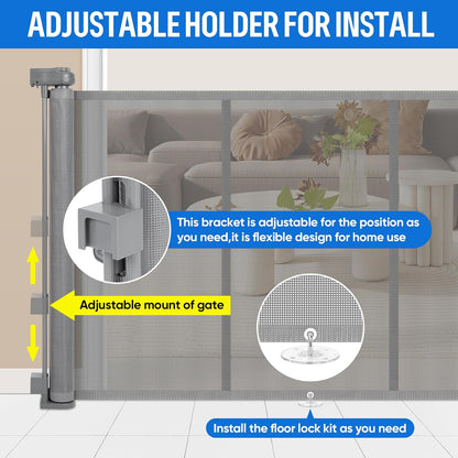 34X120” Extra Wide Safety Retractable Baby Gate, Extra Wide Safety Kids or Pets Gate, 34” Tall, Extends to 120” Extra Wide, Built-in Reinforce Strip Mesh Safety Dog Gate for Stairs,Doorways, Hallways