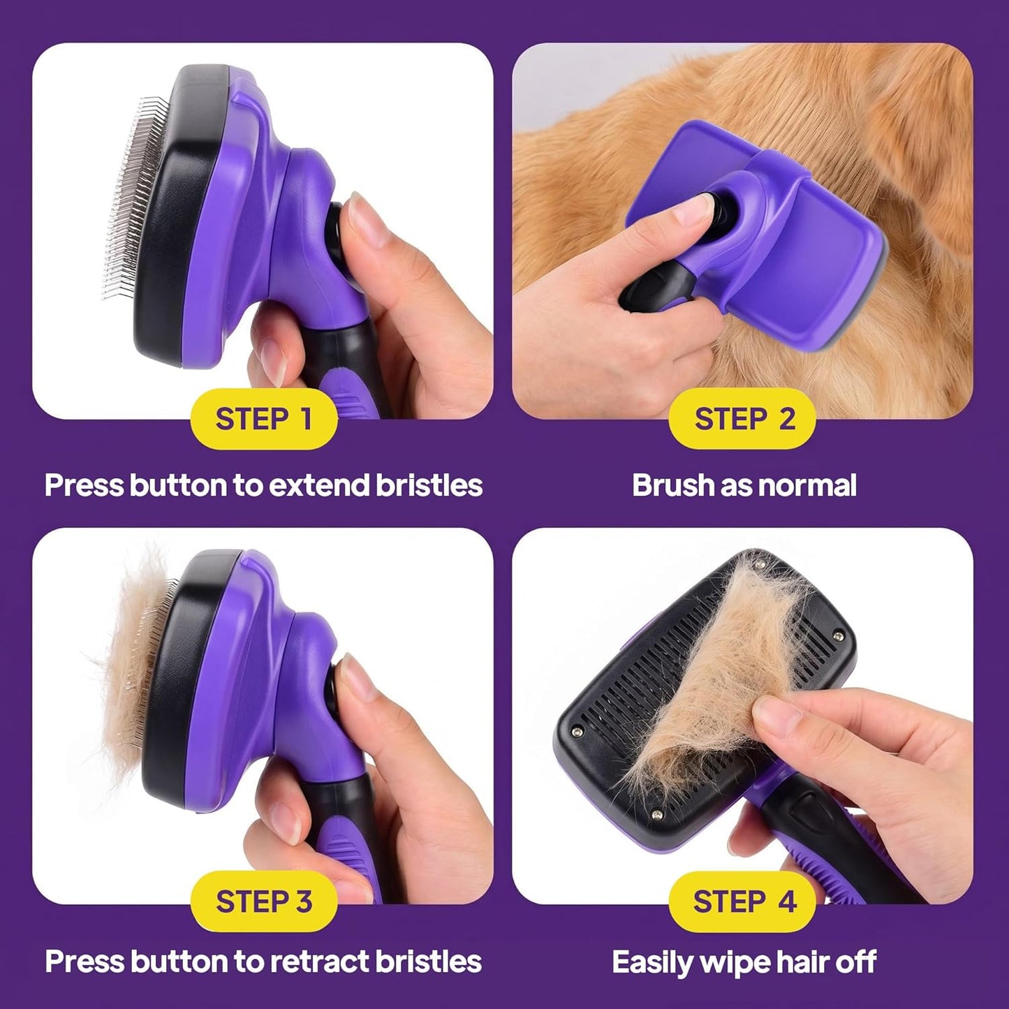 PetiFine Self Cleaning Slicker Brush for Dogs and Cats,Skin Friendly Dog Brush for Shedding Massaging and Grooming, Deshedding Grooming Tool for Long and Short Haired Pets