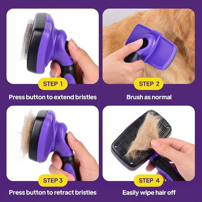 PetiFine Self Cleaning Slicker Brush for Dogs and Cats,Skin Friendly Dog Brush for Shedding Massaging and Grooming, Deshedding Grooming Tool for Long and Short Haired Pets