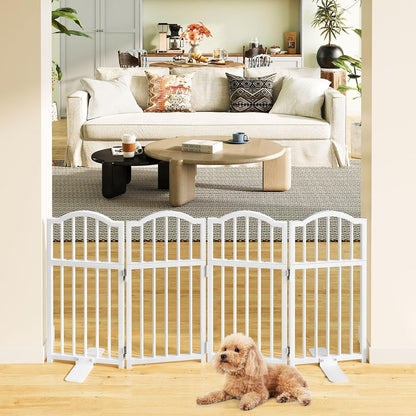Snughome Short Dog Gate Indoor, 16" High Freestanding Small Dog Door Gates with Support Feet, Expands Up to 48’’ Wide Foldable Pet Gate for Doorway, 4 Panel Folding Pet Door Pet Fence for Puppy, White