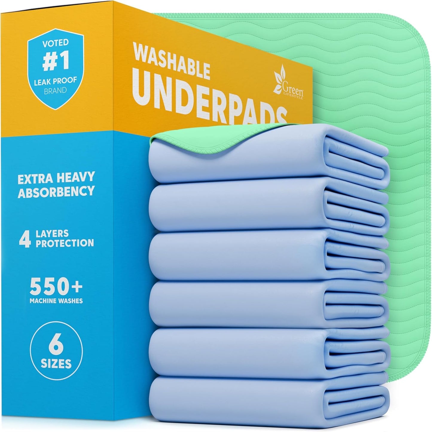 GREEN LIFESTYLE Washable Underpads - Large Pads for use as Incontinence Bed Pads, Reusable Pet Pads, Great for Dogs, Cats, Bunny, Seniors Bed Pad (Pack of 4-34x36)