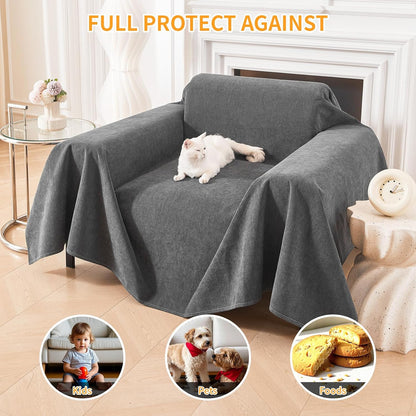 Deep Dream Cat-Scratch Resistant Couch Cover, Waterproof Sofa Cover for 3 Cushion Couch Washable, Pet Friendly Couch Protectors Anti Slip Thickened Love Seat Slipcovers for Pets, 71" x 118", Dark Grey