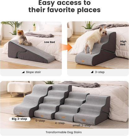 Gardner Pet 4-Step Dog Stairs for Small Dogs 18.5" H, Curved 4-Step Pet Stairs, Dog Steps for High Bed (18-20 in), Couch with Durable Non-Slip Waterproof Fabric Cover and CertiPUR-US Certified Foam