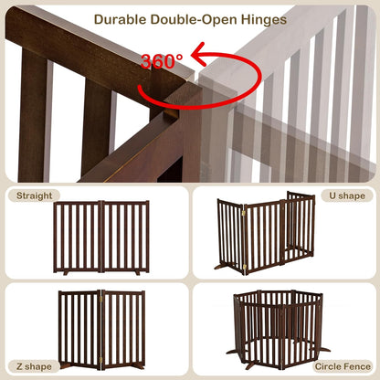36" Height Extra Tall Freestanding Pet Gate, Solid Wood Folding Safety Fence Wooden Dog Gate with 2 PCs Support Feet Ideal for Stairs, Doorways, Halls, Kitchens, Heavy Duty Gates, 3 Panels, Oak