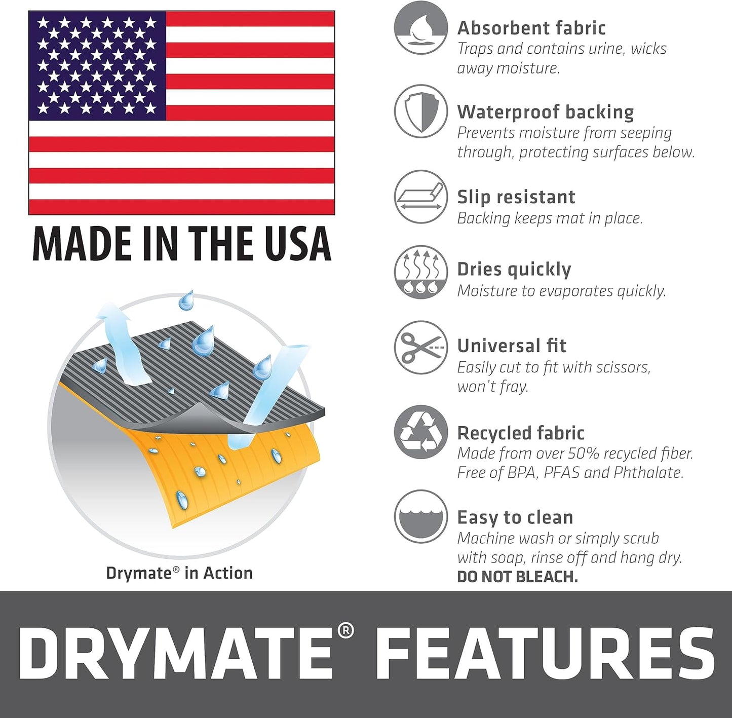 Drymate Dog Crate Mat Liner, Absorbs Urine, Waterproof, Non-Slip, Washable Puppy Pee Pad for Kennel Training - Use Under Pet Cage to Protect Floors, Thin Cut to Fit Design (USA Made) (LGrey)(29"x48")