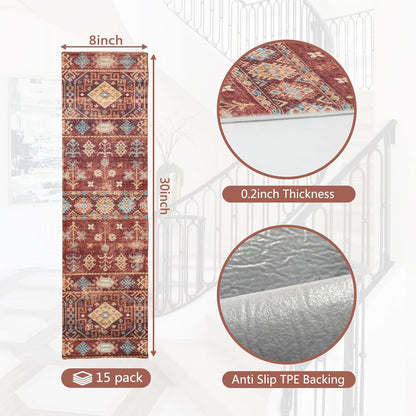 Stair Treads for Wooden Steps, Non Slip Stair Treads Carpet Indoor Residue Free Peel and Stick Washable Stair Covers, Safe for Dogs Kids Elders, Moroccan Beige, 8x30 inch, 4 Pack