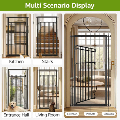 78.8" Extra Tall Cat Gate, 28.3-33" Wide Safety Metal Cat Door, Pressure Mounted Easy Walk Through Pet Gate with Door for Stairs, Doorways (Black)