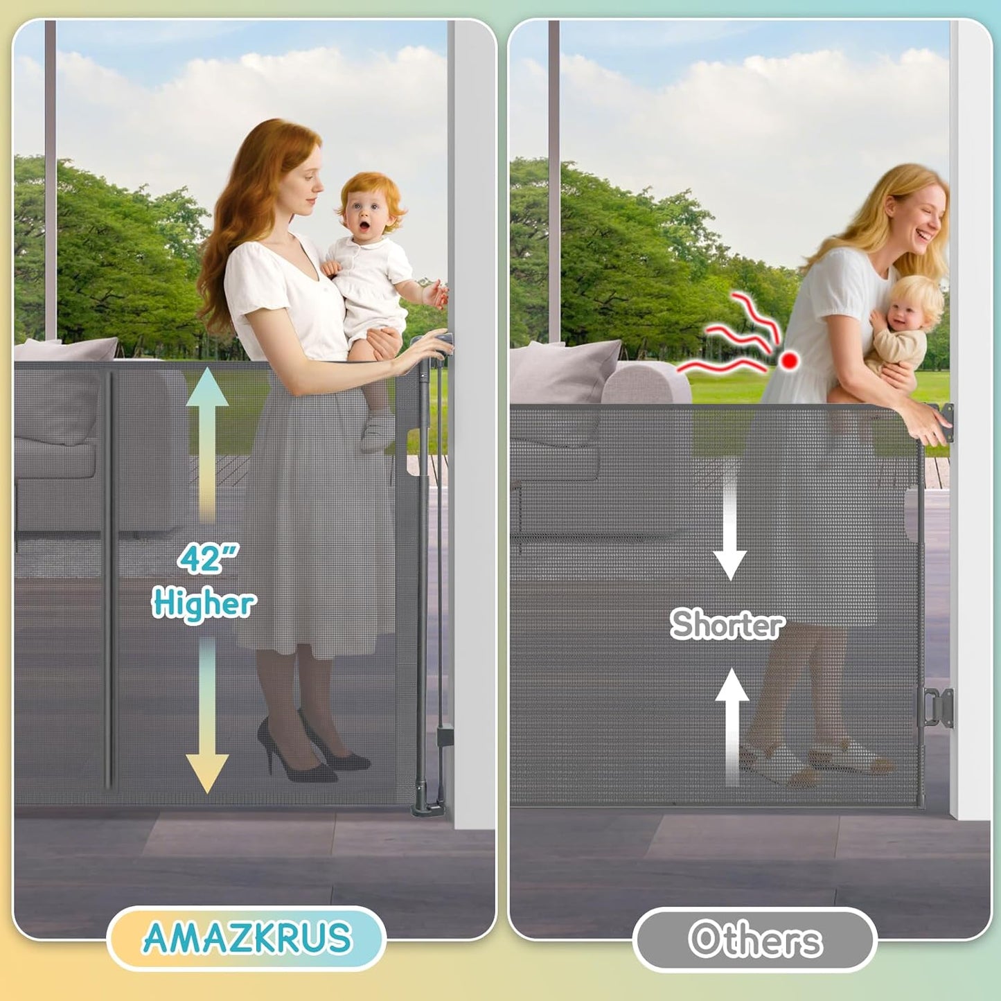 160 Inch Retractable Baby Gates Extra Wide, 42 Inch Extra Tall Retractable Gate, 13 FT Reinforced Retractable Dog Gate with Reinforcement Rod to Prevent Crawling Through, for Doorways, Stairs, Hallway