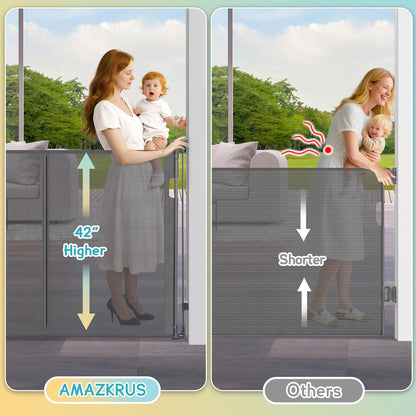 160 Inch Retractable Baby Gates Extra Wide, 42 Inch Extra Tall Retractable Gate, 13 FT Reinforced Retractable Dog Gate with Reinforcement Rod to Prevent Crawling Through, for Doorways, Stairs, Hallway