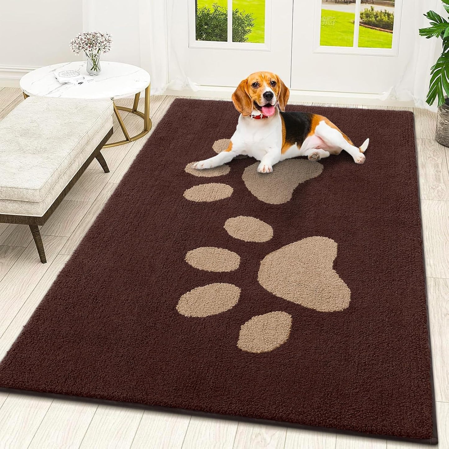 Smiry Dog Door Mat for Muddy Paws, Absorbs Moisture and Dirt, Low-Profile Entryway Mat with Non-Slip Backing, Entry Indoor Outdoor Doormat for Inside Floor (30x20 Inches, Grey, Striped)