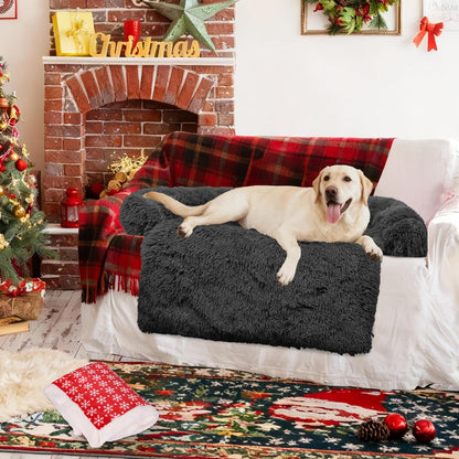 Calming Dog Bed Fluffy Plush Dog Mat for Furniture Protector with Removable Washable Cover for Large Medium Small Dogs and Cats (Large, Light Grey)