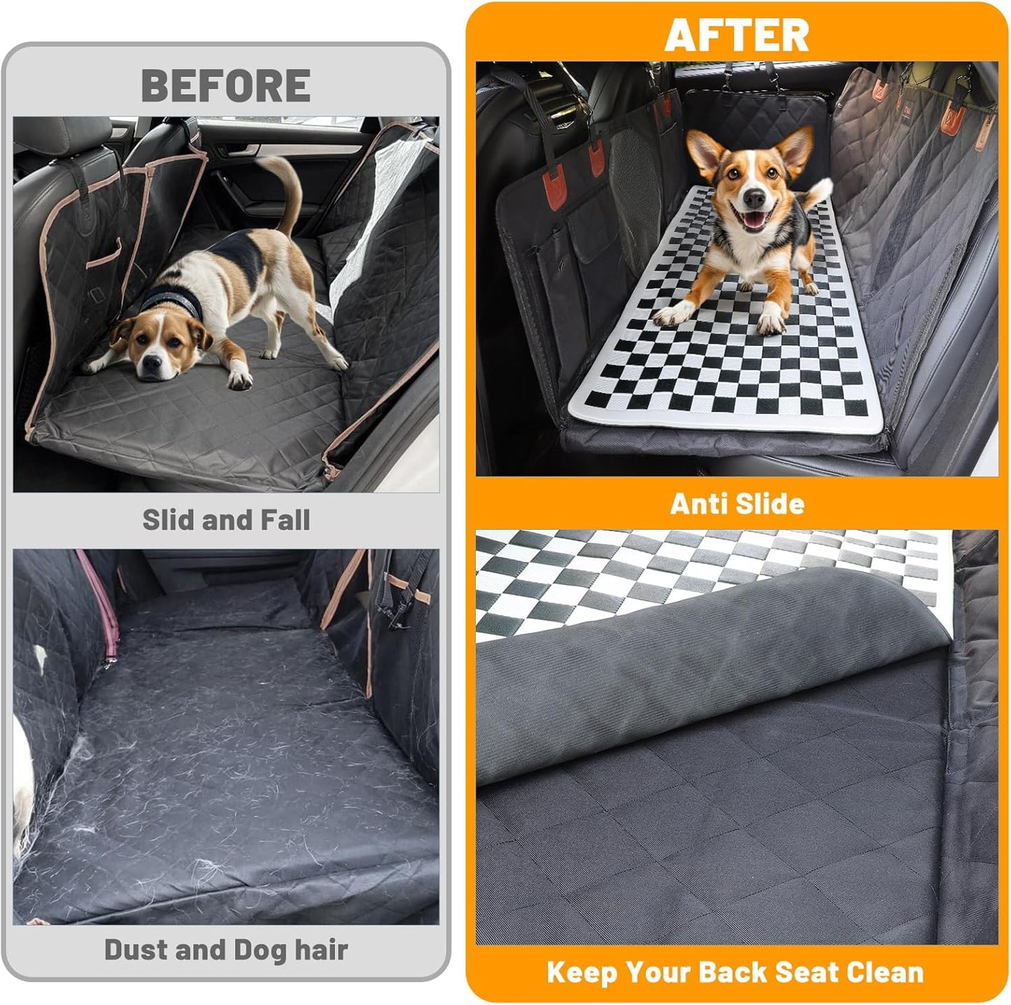 Manificent Non-Slip Pet Bed Mat for Back Seat Extender, Hair Resistant Dog Blanket for Hard Bottom Dog Car Seat Cover, Anti Slip Pet Linner Backseat Cover Deep Gray