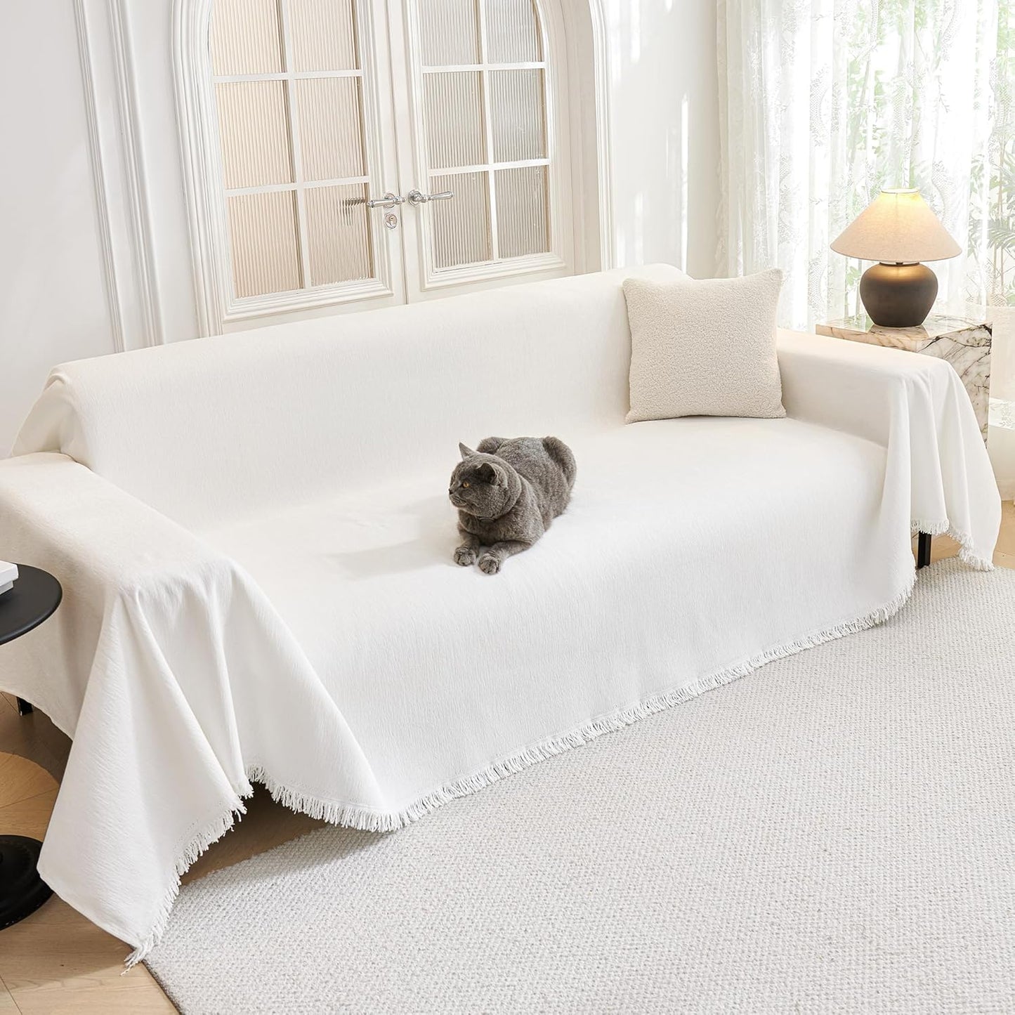 MYSKY HOME Couch Cover for Dogs, Washable Couch Covers, Non Slip Sofa Cover, Couch Cover 2 Cushion Sofa Dogs Furniture Protector with Tassels, Chenille Sofa Slipcover for Pets, 71"x118", Dark Grey
