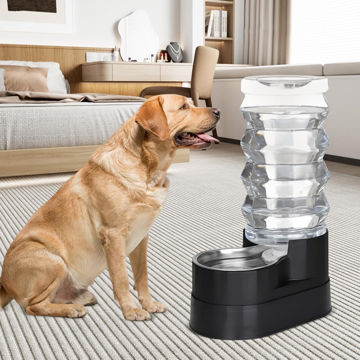 RIZZARI 8L Elevated Pet Water Dispenser – Stainless Steel Gravity Waterer with Auto-Refill Design for Medium and Large Dogs & Senior Pets -Comfortable Drinking Height for Living Rooms,Multi-Pet Homes