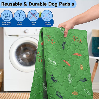 Sunheir Washable Pee Pads for Dogs Large 48" x 48" 2-Pack Reusable Puppy Pads Pet Training Pads, Absorb Dog Mats, Whelping Pad, Non-Slip Protects Against Urine Leakage (Leaves - Deep Grey, 48x48)
