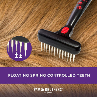 RYAN'S PET SUPPLIES Paw Brothers Magic Spring Undercoat Rake for Dogs, Professional Grade Grooming Tool, Stainless Steel Pins, Removes Tangles and Mats, Comfort Grip, 4.5 in.