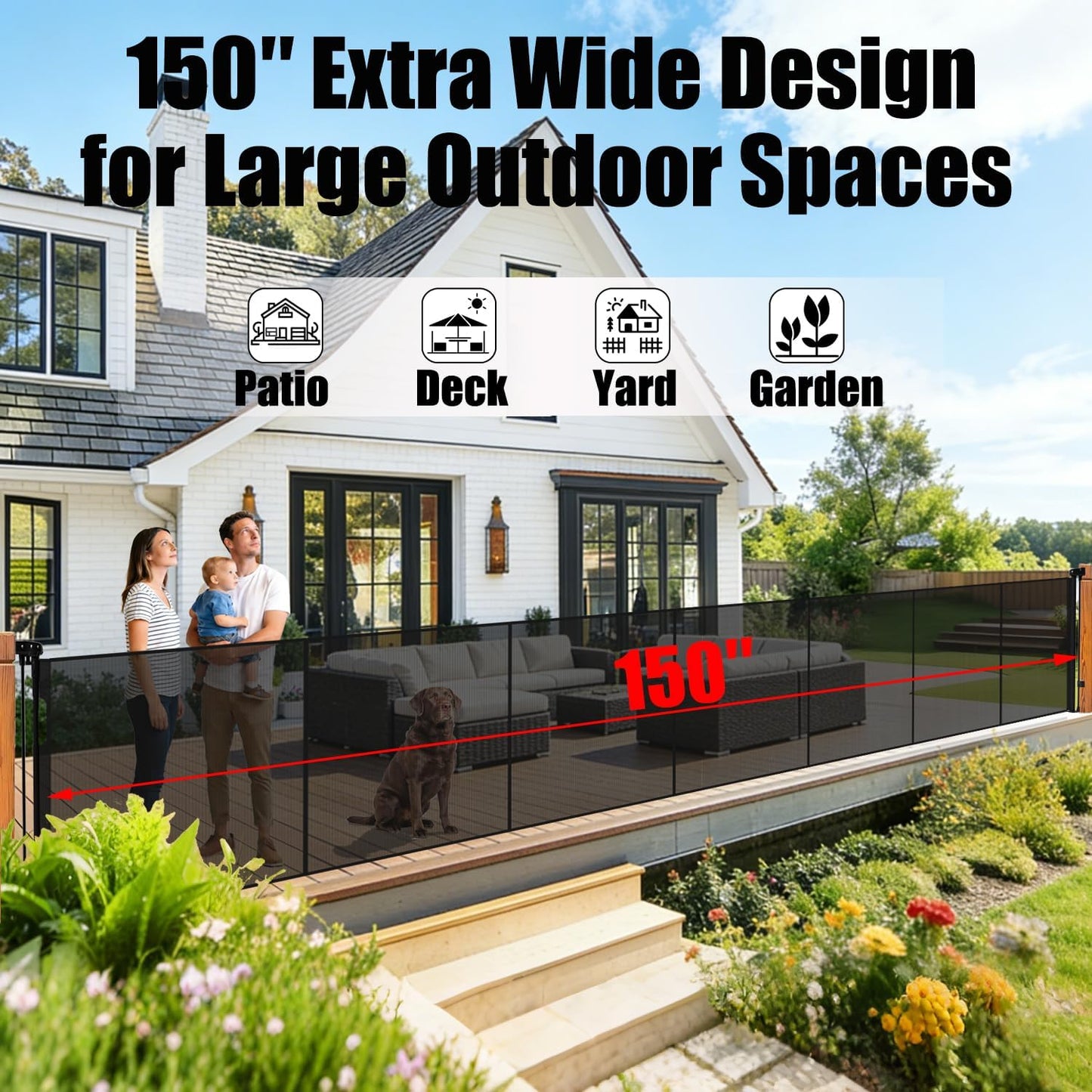 240" Retractable Baby Gates Extra Wide for Large Opening, 41" Extra Tall Retractable Dog Gate Pet Gates, Long Child Safety Mesh Gate with Fiberglass Rods for Stairs, Doorways, Hallways, Indoor/Outdoor