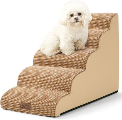 COZY KISS Dog Stairs for Small Dogs 15.7" H, Curved Dog Step for Puppy, Older Cat, Medium Pet Ramp for Sofa, Couch or Chair, Ladder with High Density Foam, 3 Step, 15.7x22.4x15.7 inch, Beige