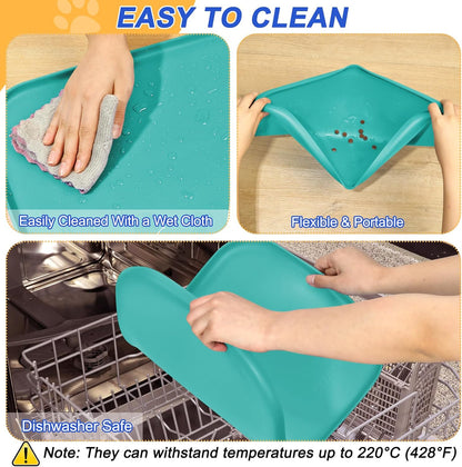 Small Silicone Pet Food Mat with Raised Edge for Food and Water Bowl, Square Dog Feeding Mats, Cat Food Trays for Floor Waterproof, Rubber Tray for Dogs and Cats, 12 x 12 x 0.7 Light Olive Green