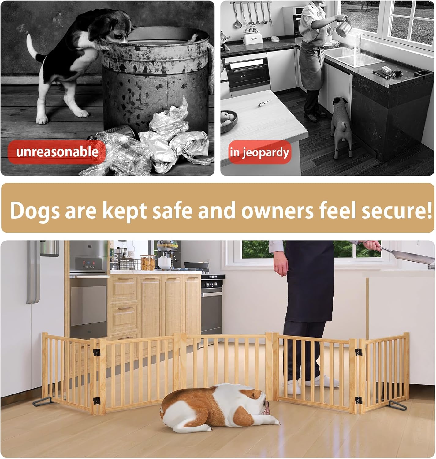 Wooden Freestanding Dog Gates,23" H Foldable Wood Pet Gate Indoor, No-Painted Puppy Gate for Doorways, Stairs, 23" Height-2 Panels