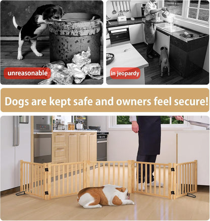 Wooden Freestanding Dog Gates,23" H Foldable Wood Pet Gate Indoor, No-Painted Puppy Gate for Doorways, Stairs, 23" Height-2 Panels