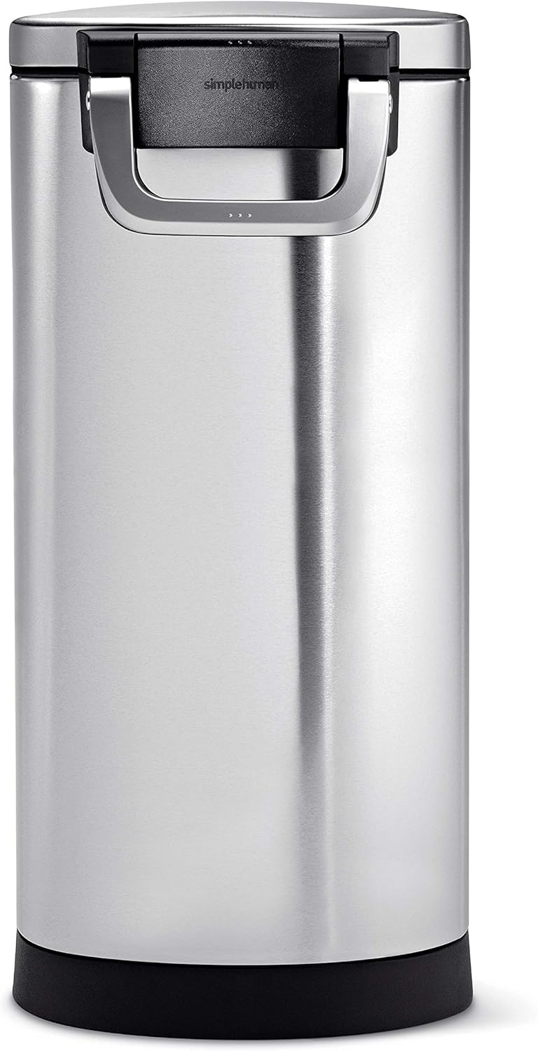 simplehuman Large Pet Food Storage Container, Holds 30-35 lb / 14-16 kg of Dry Dog Food, Cat Food, or Bird Seed, Airtight Lock-Tight Lid with Magnetic Scoop, BPA-Free, Brushed Stainless Steel