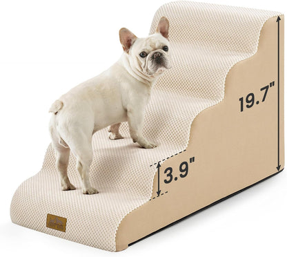 COZY KISS Dog Stairs for Small Dogs 15.7" H, 4-Step Sturdy Foam Dog Steps for Couch and Bed, Curved Pet Stairs for Puppy and Older Cat, Doggie Ladder with Washable Cover, 15.7x28.3x15.7 inch, Beige