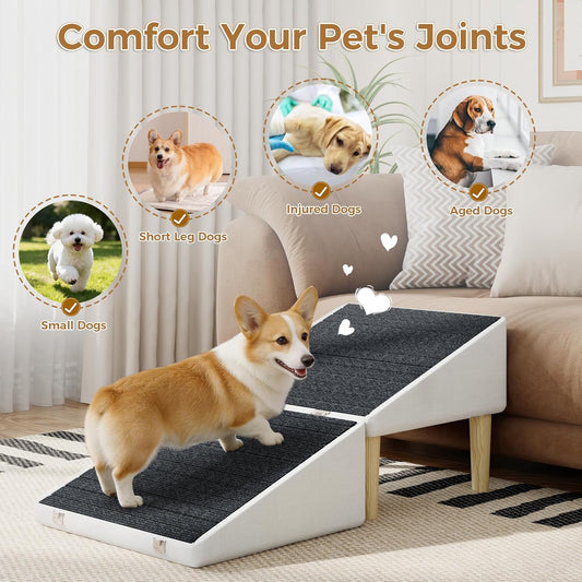 3-in-1 Dog Ramp Pet Stairs 18.9"x17.72"x19.29" with Hidden Storage Ottoman, Anti-Slip Steps for Small, Medium, Large, Senior & Injured Pets, 220LBS for Bed & Sofa, Green