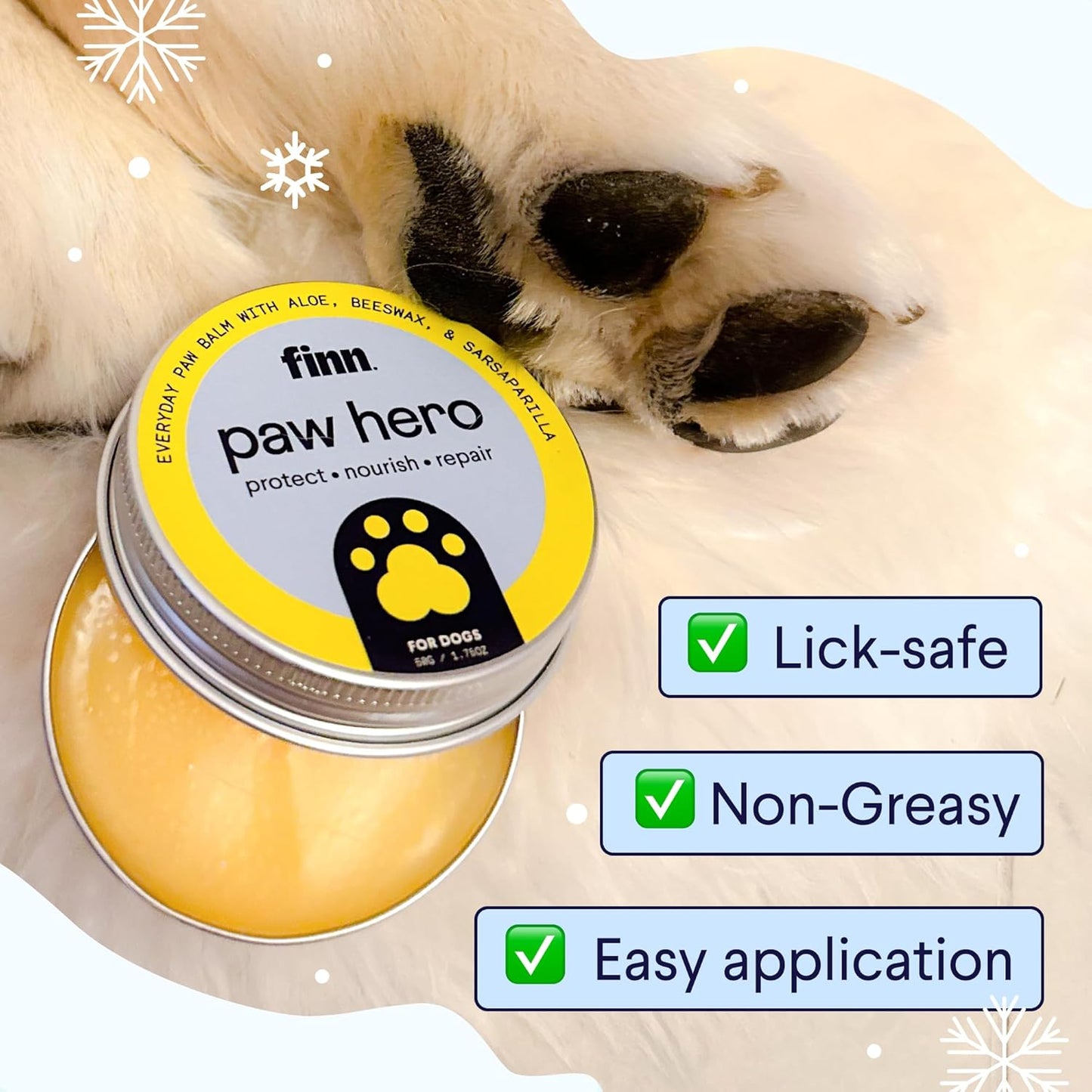 Finn Paw Hero Natural Dog Paw Balm | Hot Pavement, Sand & Trail Protection | Moisturizes Dry, Cracked Pads | Lick-Safe Ointment for Spring & Summer Activities – 1.75 oz