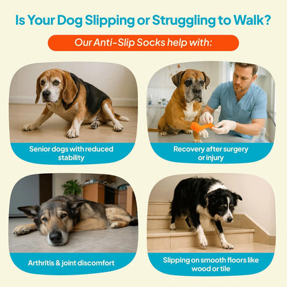 Anti-Slip Socks for Dogs - Breathable & Washable Non Slip Grippy Socks, Rubberized Paw & Adjustable Strap, Secure Fit to Prevent Slipping, Paw Protection for Senior Dogs, 4 Pack (Size XL)