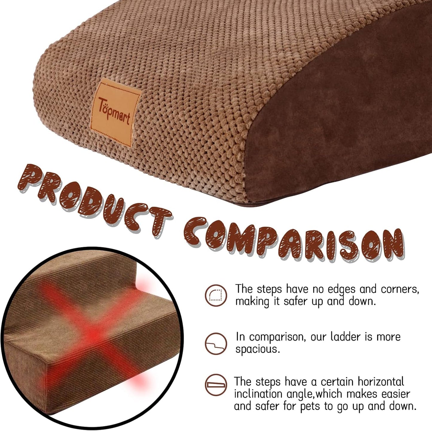 Topmart High Density Extended Foam Dog Ramp&Steps 2 Tiers,11.8" High,Non-Slip Dog Stairs,Soft Foam Pet Ladder with Removable Cover,Best for Injured,Older Cats,Pets with Joint Pain