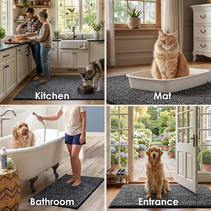 EHEYCIGA Super Absorbent Dog Door Mat for Muddy Paws 30x20 Inch Indoor, Front Doormat Outside Entrance, Quick Dry Chenille Washable Dog Crate Bed, Non-Slip Pet Rug Mud Mat Outdoor Entryway, Grey