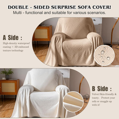 Waterproof Couch Cover, Reversible, Pet-Friendly, Washable and Anti-Slip Couch Covers for Sofa Protection with 3 Cushions, Sofa Slipcovers for Dogs and Cats (71×118in/Brown)