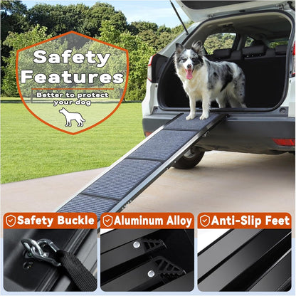 63" Long Dog Ramp for Car, Foldable Dog Ramps for Large Pet, Portable Dogs Ramp for Truck, 17" Wide Pet Car with Non-Slip Rug Surface, Pet Ramp for Large Dogs Up to 200LBS for Car, SUV & Truck-L
