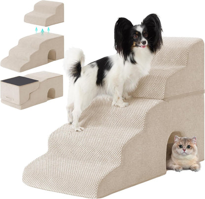 Dog Stairs for Bed 23’’ H, 5-Step Dog Steps for High Bed, Foldable Pet Stairs for Small Dogs and Cats to Get on Beds, Couch, Non-Slip Balanced Pet Steps and Ramp with Waterproof Cover, Grey