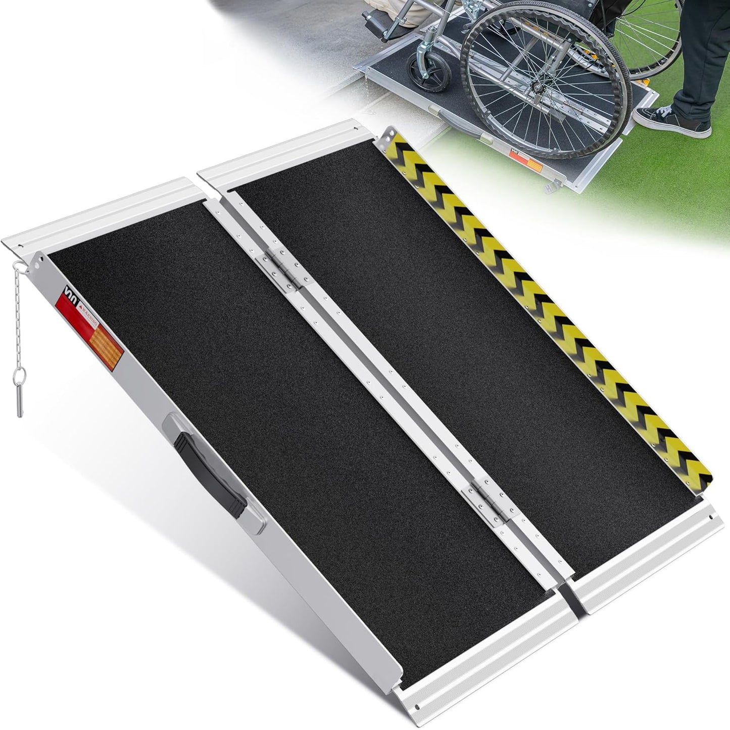 VNN Portable Wheelchair Ramp 4FT, Non-Slip Aluminum Ramps for Wheelchairs for Home, Handicap Wheelchair Ramps for Home Steps, Aluminum Loading Dock Plates, Doorways, Black