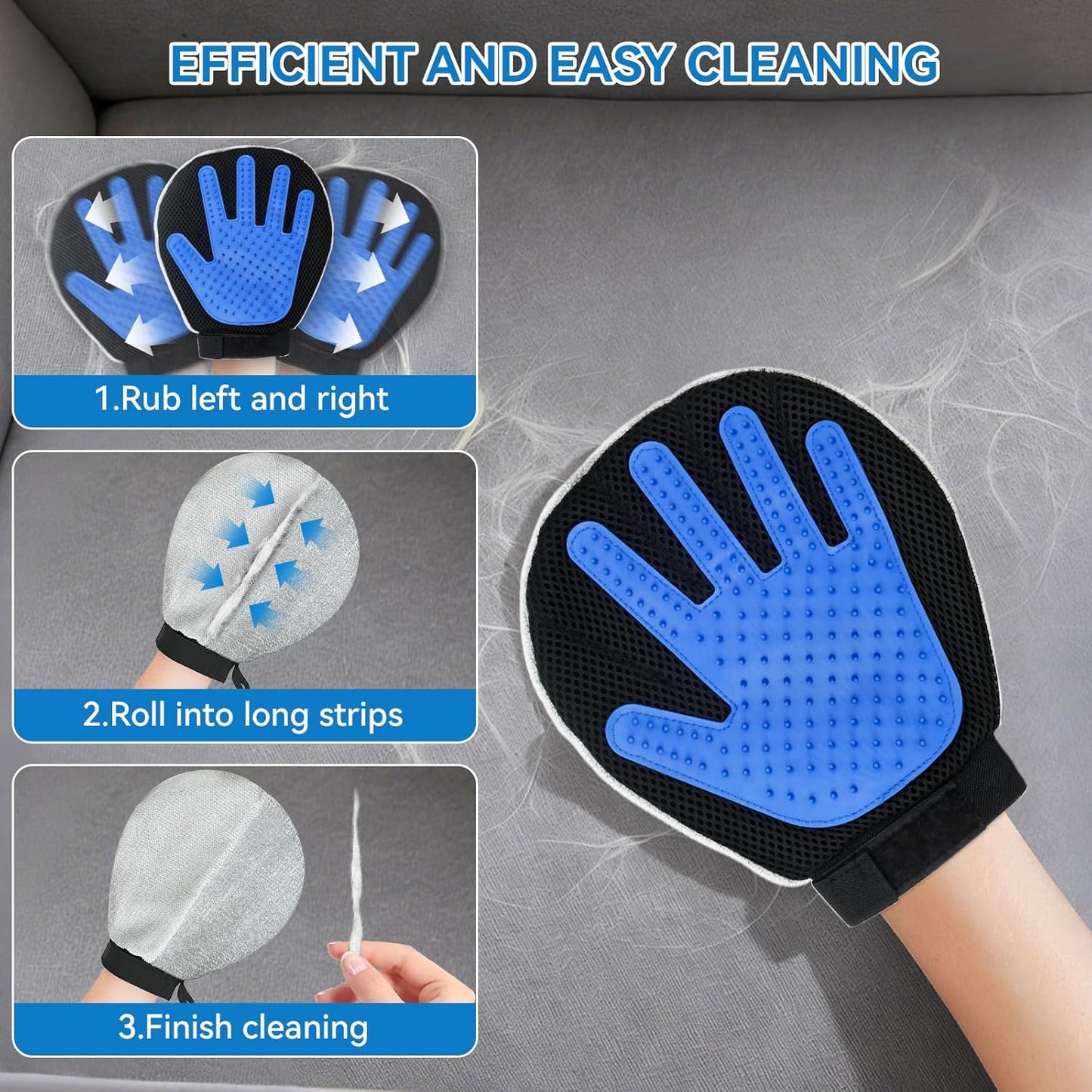 Pet Grooming Glove Hair Remover Brush Gentle Deshedding Efficient Pet Mitt Pet Massage Gloves Left & Right Hand Draw Dogs Cats Horses Long Short Fur (1Pair Left & Right Hand (Blue))