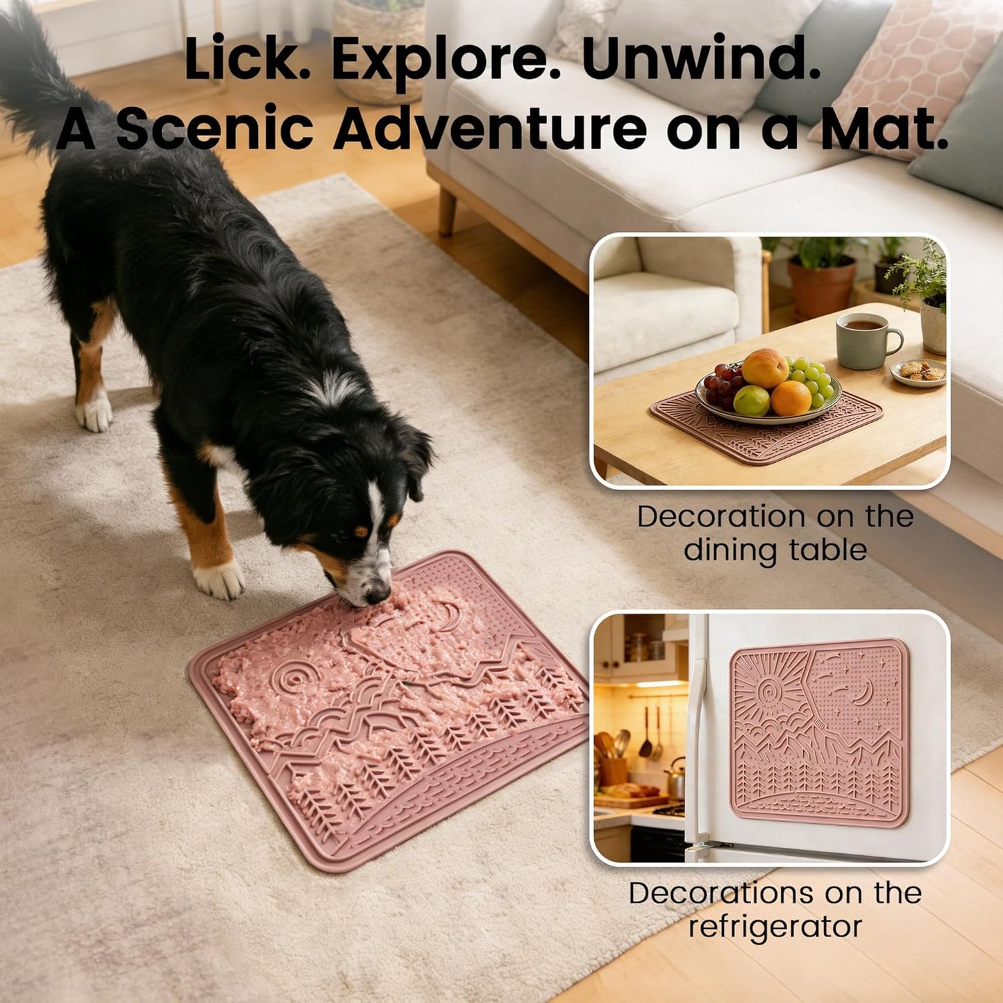 OHMO Lick Mat for Dogs and Cats Large(2 Pack) Nature Design Easy to Clean Pet Slow Feeder with Suction Cups, for Anxiety Relief and Boredom Reduction(Mars+Coral)
