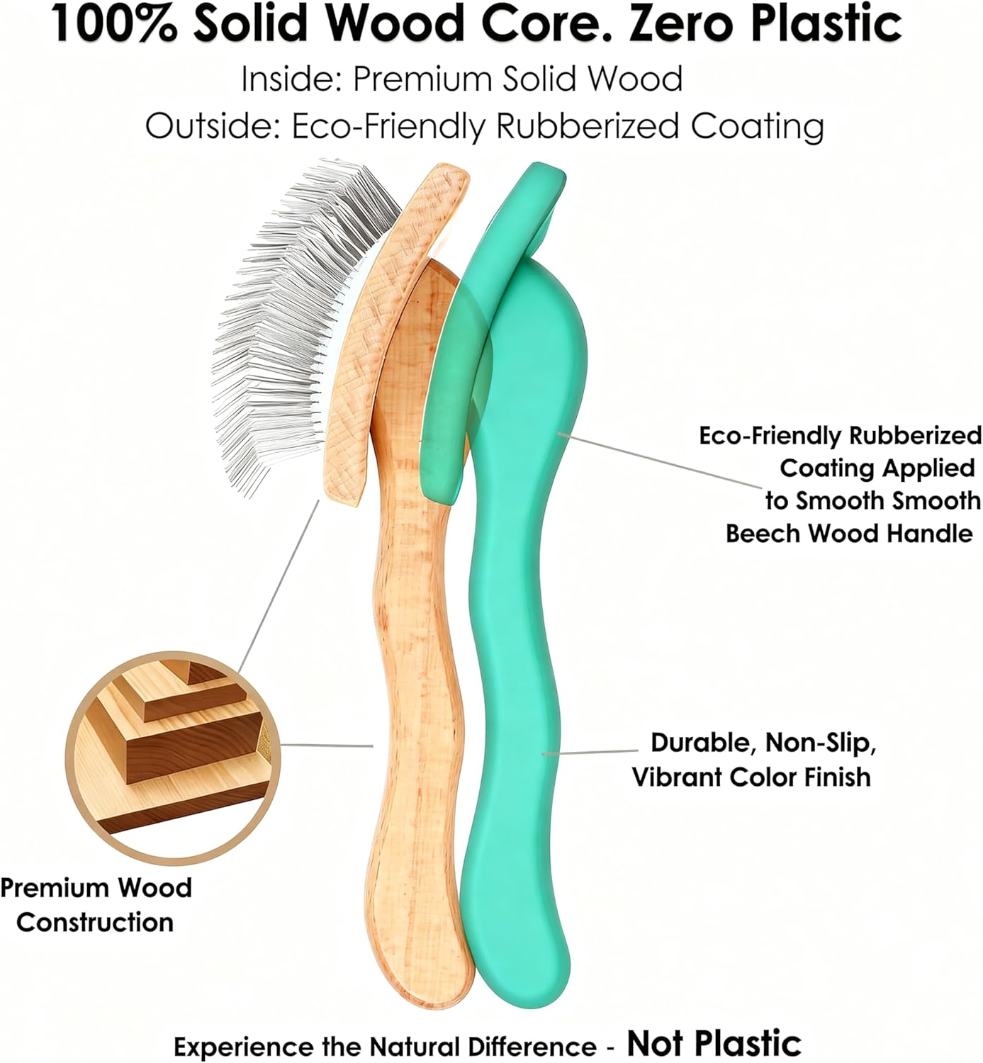 Slicker Brush for Doodles and Poodles - 2-Piece Solid Wood Dog Grooming Set with Extra Long Pin Dematting Tool and Metal Comb for Curly, Matted & Thick Hair, Purple